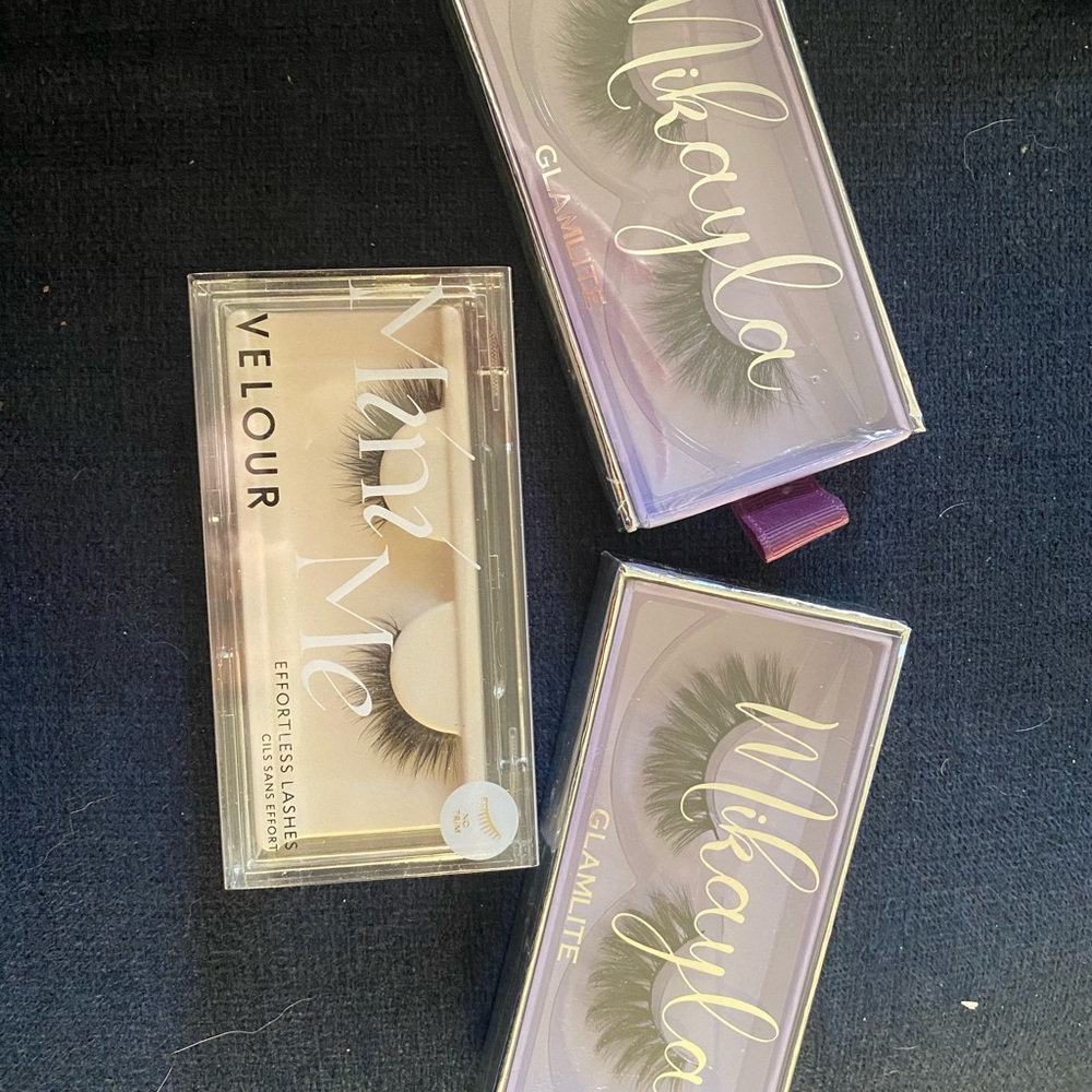 THREE sets of Brand new false lashes (velour mini me and Mikayla by glamlite)